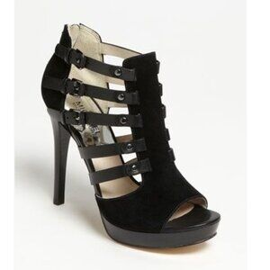 MICHAEL Michael Kors Black Strappy Peep-Toe Stiletto Heels